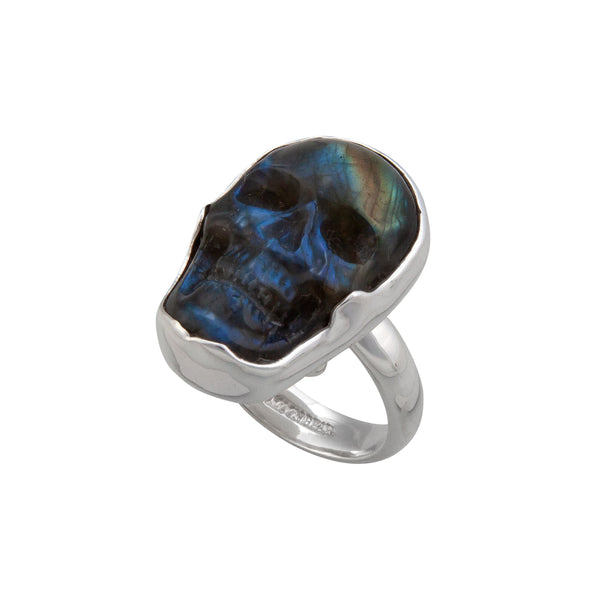Charles Albert Sterling Silver Extra Small Labradorite Skull Adjustable Ring Sterling Silver Rings