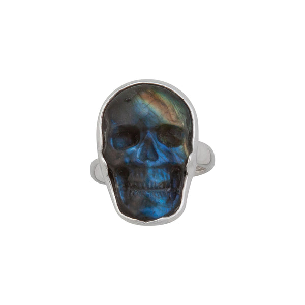 charles albert Sterling Silver Extra Small Labradorite Skull Adjustable Ring Sterling Silver Rings