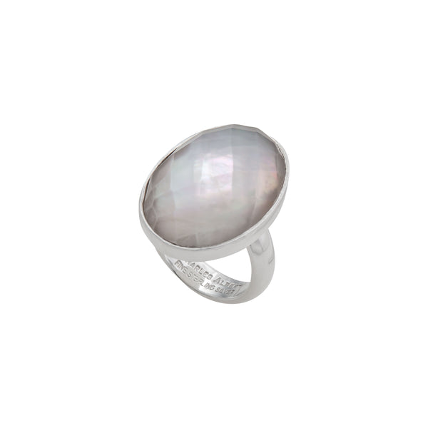 Charles Albert Sterling Silver Faceted Mother Of Pearl Oval Adjustable Ring Sterling Silver Rings