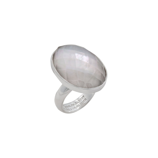 charles albert Sterling Silver Faceted Mother of Pearl Oval Adjustable Ring Sterling Silver Rings