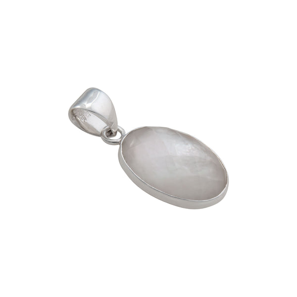 Charles Albert Sterling Silver Faceted Mother Of Pearl Oval Pendant Sterling Silver Pendants