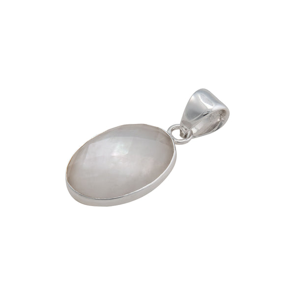 Charles Albert Sterling Silver Faceted Mother Of Pearl Oval Pendant Sterling Silver Pendants
