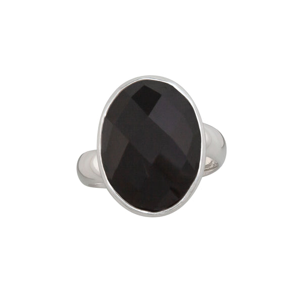 charles albert Sterling Silver Faceted Onyx Adjustable Ring Sterling Silver Rings