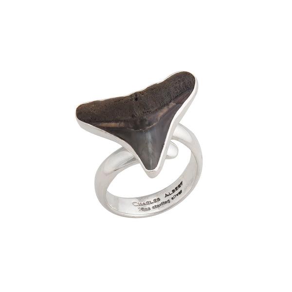 Charles Albert Sterling Silver Fossil Mini Shark Tooth Adjustable Ring Sterling Silver Rings