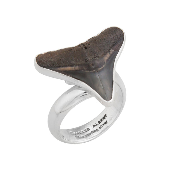 charles albert Sterling Silver Fossil Mini Shark Tooth Adjustable Ring Sterling Silver Rings