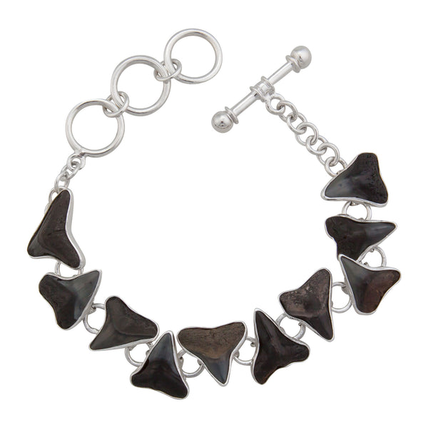charles albert Sterling Silver Fossil Shark Teeth Bracelet Sterling Silver Bracelets + Cuffs