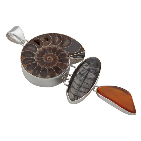 Charles Albert Sterling Silver Fossil Triple Pendant Sterling Silver Pendants