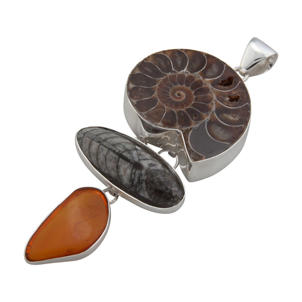 Charles Albert Sterling Silver Fossil Triple Pendant Sterling Silver Pendants