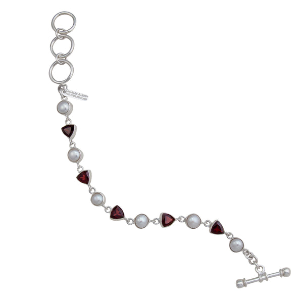 Charles Albert Sterling Silver Garnet And Pearl Bracelet Sterling Silver Bracelets + Cuffs