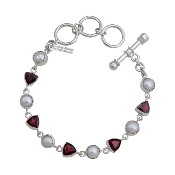 charles albert Sterling Silver Garnet and Pearl Bracelet Sterling Silver Bracelets + Cuffs