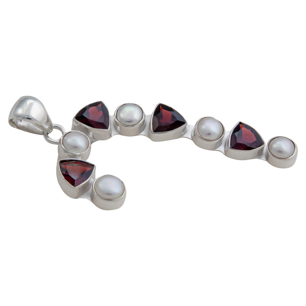 Charles Albert Sterling Silver Garnet And Pearl Candy Cane Pendant With Chain Included Sterling Silver Pendants