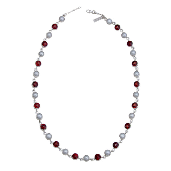 Charles Albert Sterling Silver Garnet And Pearl Necklace Sterling Silver Necklaces