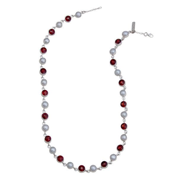 charles albert Sterling Silver Garnet and Pearl Necklace Sterling Silver Necklaces