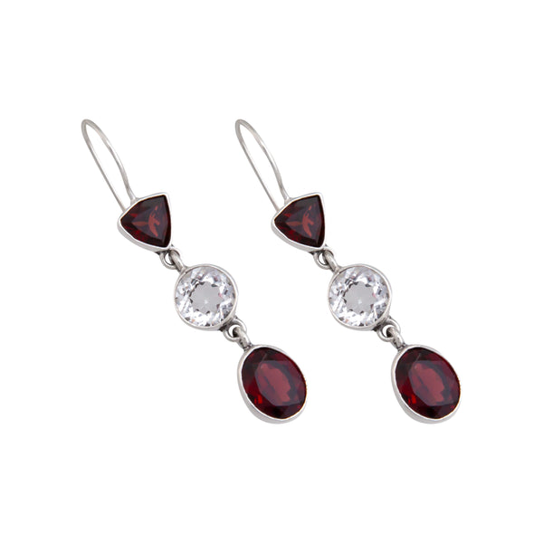 Charles Albert Sterling Silver Garnet And Quartz Drop Earrings Sterling Silver Earrings