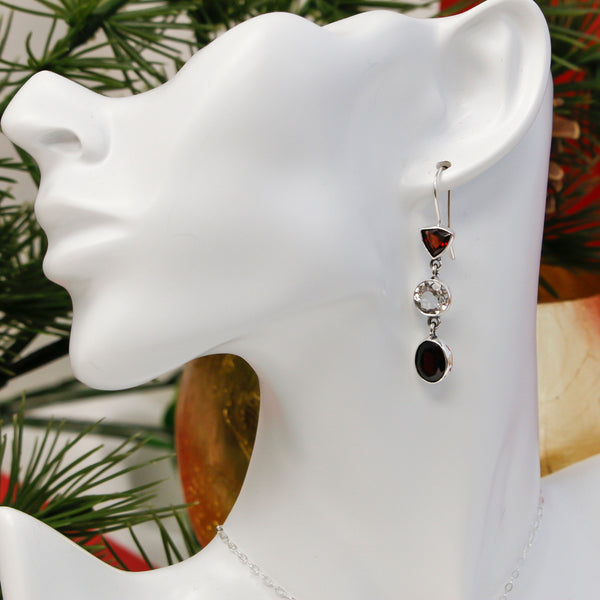 Charles Albert Sterling Silver Garnet And Quartz Drop Earrings Sterling Silver Earrings