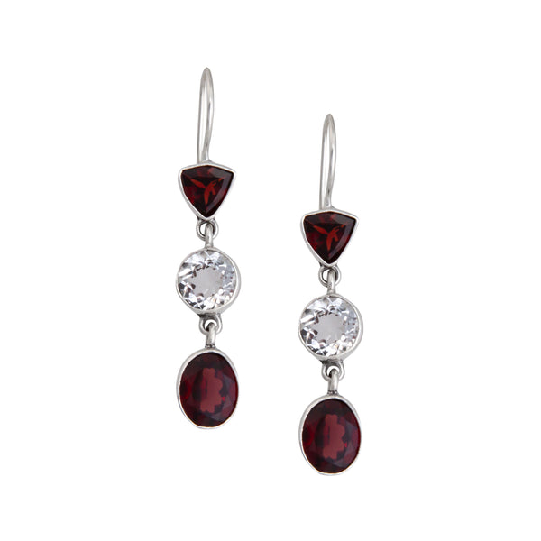charles albert Sterling Silver Garnet and Quartz Drop Earrings Sterling Silver Earrings
