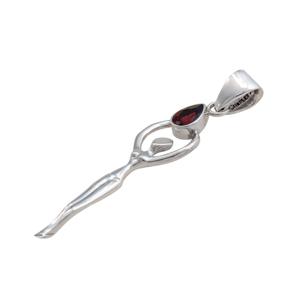 Charles Albert Sterling Silver Garnet Teardrop Goddess Pendant Sterling Silver Pendants