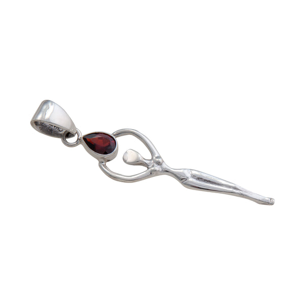 Charles Albert Sterling Silver Garnet Teardrop Goddess Pendant Sterling Silver Pendants
