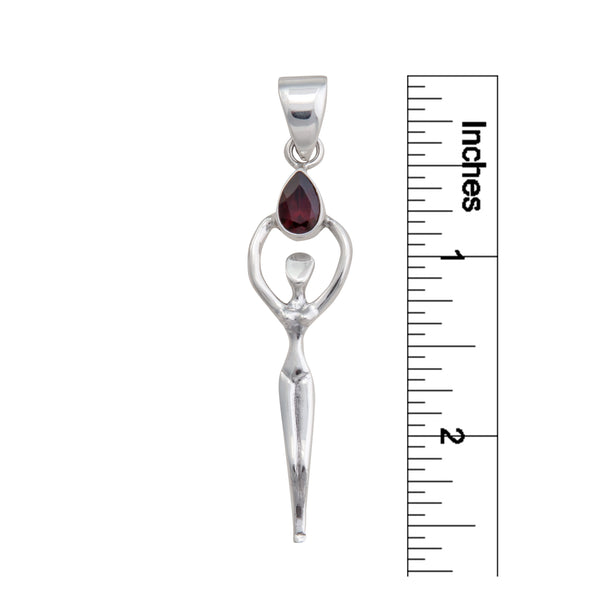 Charles Albert Sterling Silver Garnet Teardrop Goddess Pendant Sterling Silver Pendants