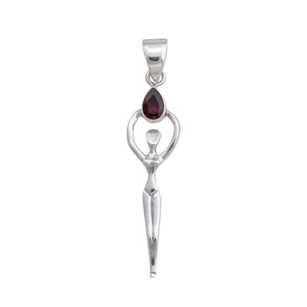 charles albert Sterling Silver Garnet Teardrop Goddess Pendant Sterling Silver Pendants
