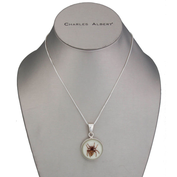 Charles Albert Sterling Silver Glow In The Dark Round Spider Pendant Sterling Silver Pendants