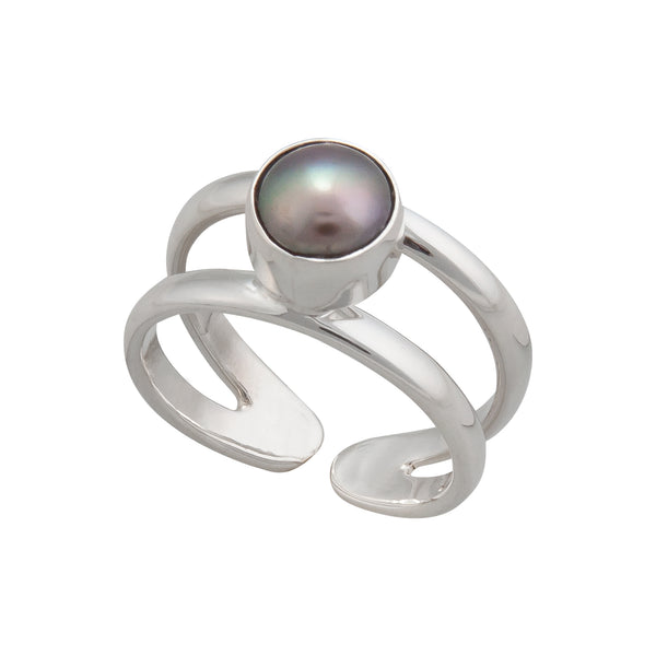 Charles Albert Sterling Silver Gray Pearl Adjustable Cuff Ring Sterling Silver Rings