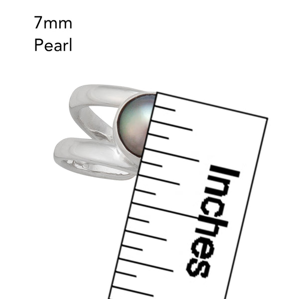 Charles Albert Sterling Silver Gray Pearl Adjustable Cuff Ring Sterling Silver Rings