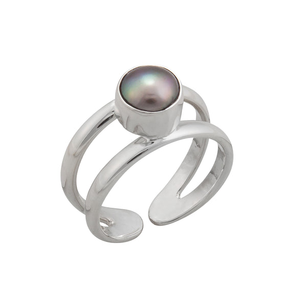Charles Albert Sterling Silver Gray Pearl Adjustable Cuff Ring Sterling Silver Rings
