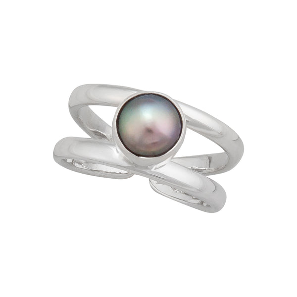 charles albert Sterling Silver Gray Pearl Adjustable Cuff Ring Sterling Silver Rings