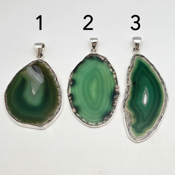 Charles Albert Sterling Silver Green Agate Slice Pendant 30% Off - Discontinued Items