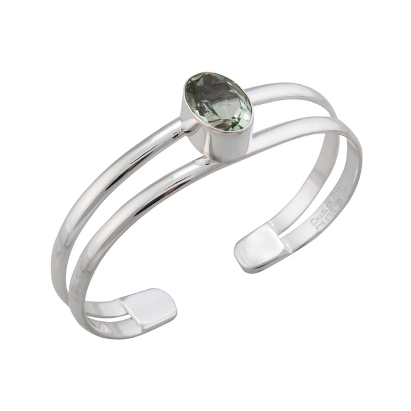 Charles Albert Sterling Silver Green Amethyst Double Band Cuff Sterling Silver Bracelets + Cuffs