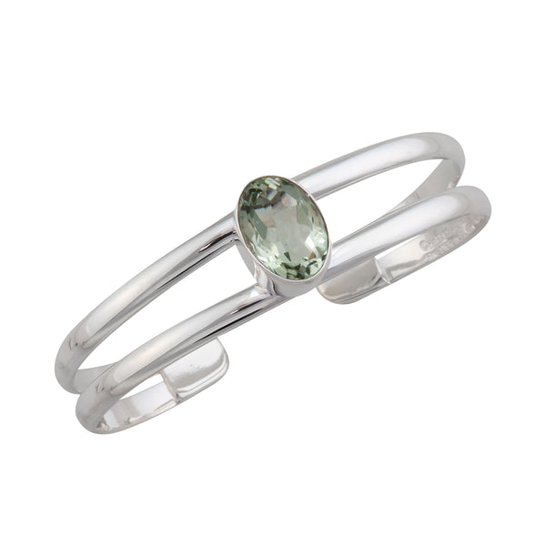 Charles Albert Sterling Silver Green Amethyst Double Band Cuff Sterling Silver Bracelets + Cuffs