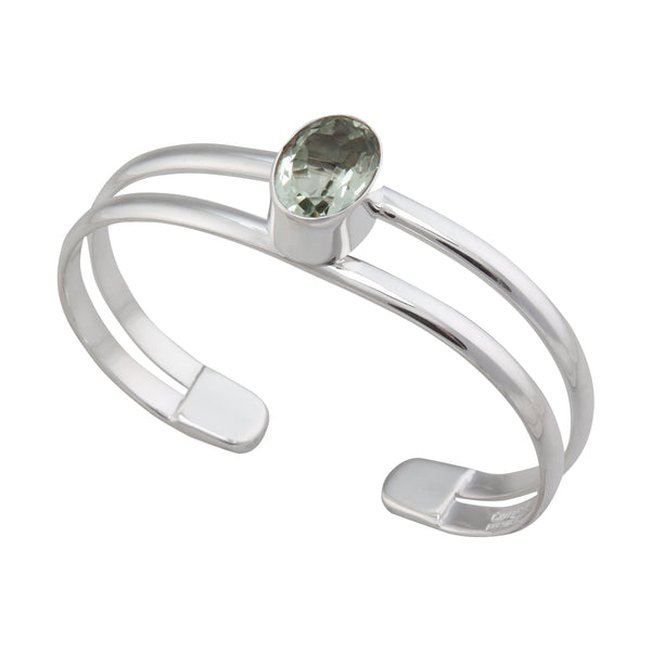 charles albert Sterling Silver Green Amethyst Double Band Cuff Sterling Silver Bracelets + Cuffs