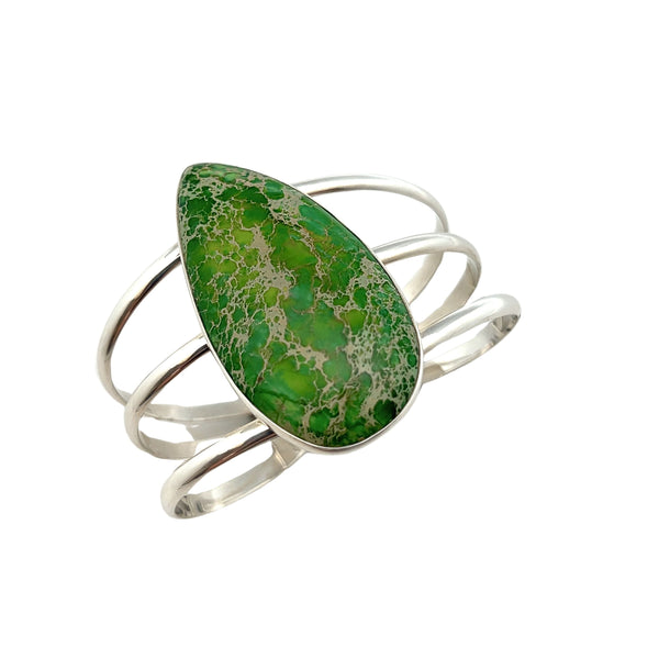 charles albert Sterling Silver Green Color-Enhanced Jasper Multi-Band Cuff 30% Off - Discontinued Items