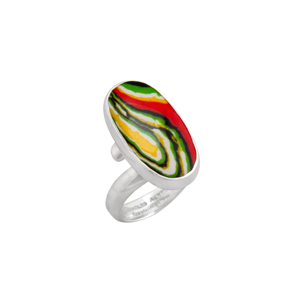 Charles Albert Sterling Silver Green Fordite Adjustable Ring Sterling Silver Rings