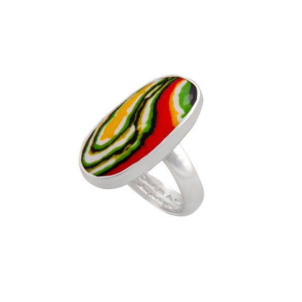 Charles Albert Sterling Silver Green Fordite Adjustable Ring Sterling Silver Rings