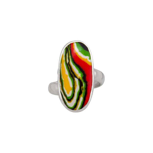charles albert Sterling Silver Green Fordite Adjustable Ring Sterling Silver Rings