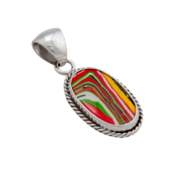 Charles Albert Sterling Silver Green Fordite Oval Rope Pendant Sterling Silver Pendants