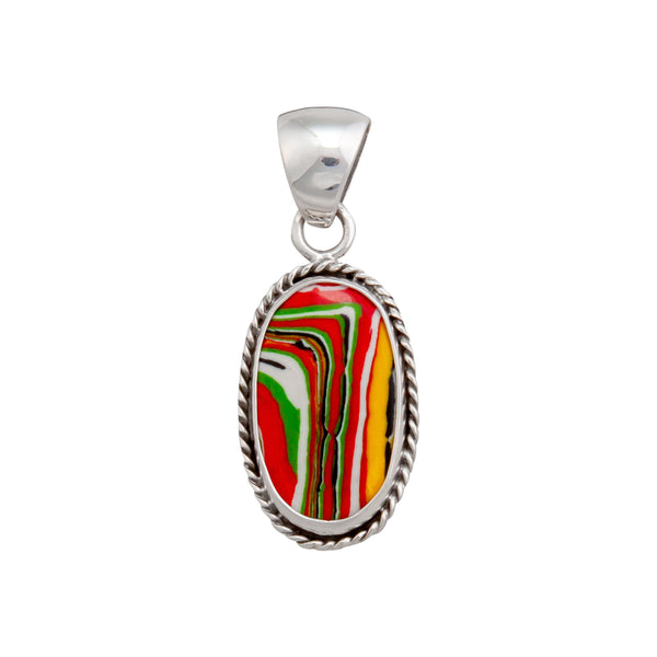 charles albert Sterling Silver Green Fordite Oval Rope Pendant Sterling Silver Pendants