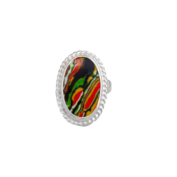 Charles Albert Sterling Silver Green Fordite Rope Adjustable Ring Sterling Silver Rings