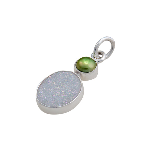 Charles Albert Sterling Silver Green Pearl And White Druzy Charm Pendant Sterling Silver Pendants