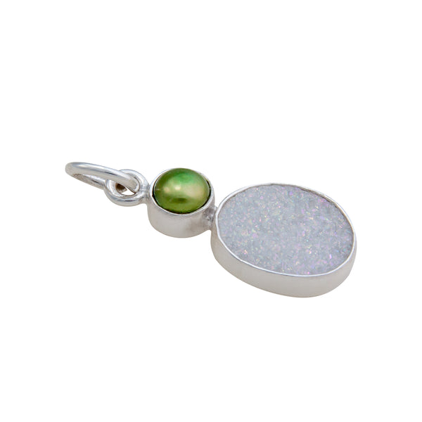 Charles Albert Sterling Silver Green Pearl And White Druzy Charm Pendant Sterling Silver Pendants