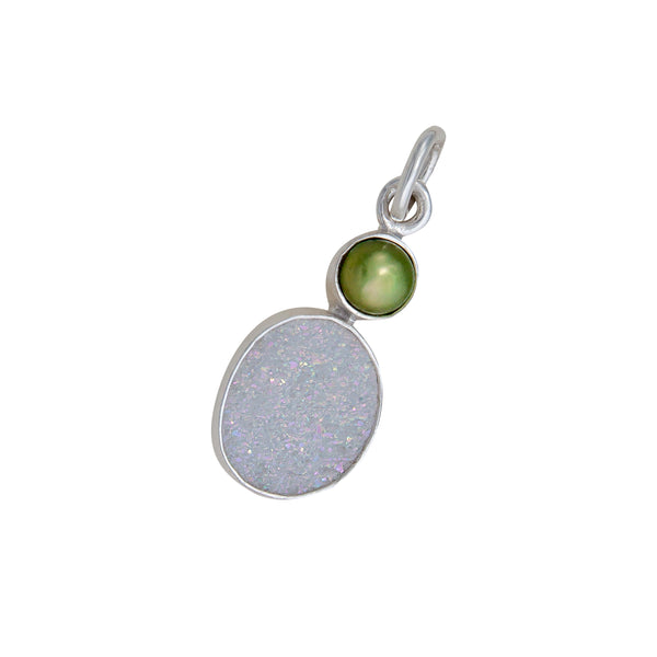 Charles Albert Sterling Silver Green Pearl And White Druzy Charm Pendant Sterling Silver Pendants
