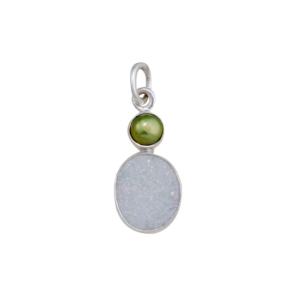 charles albert Sterling Silver Green Pearl and White Druzy Charm Pendant Sterling Silver Pendants