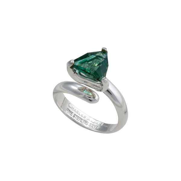 Charles Albert Sterling Silver Green Quartz Trillion Prong Set Adjustable Ring Sterling Silver Rings