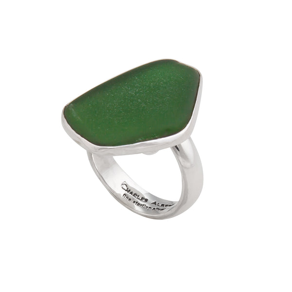 Charles Albert Sterling Silver Green Recycled Glass Adjustable Ring Sterling Silver Rings