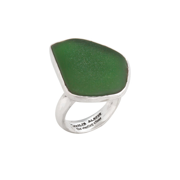 charles albert Sterling Silver Green Recycled Glass Adjustable Ring Sterling Silver Rings