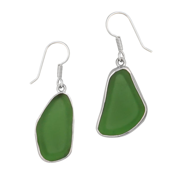 charles albert Sterling Silver Green Recycled Glass Drop Earrings Sterling Silver Earrings