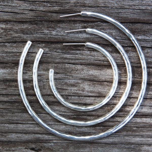 Charles Albert Sterling Silver Hammered Hoop Earrings Sterling Silver Earrings