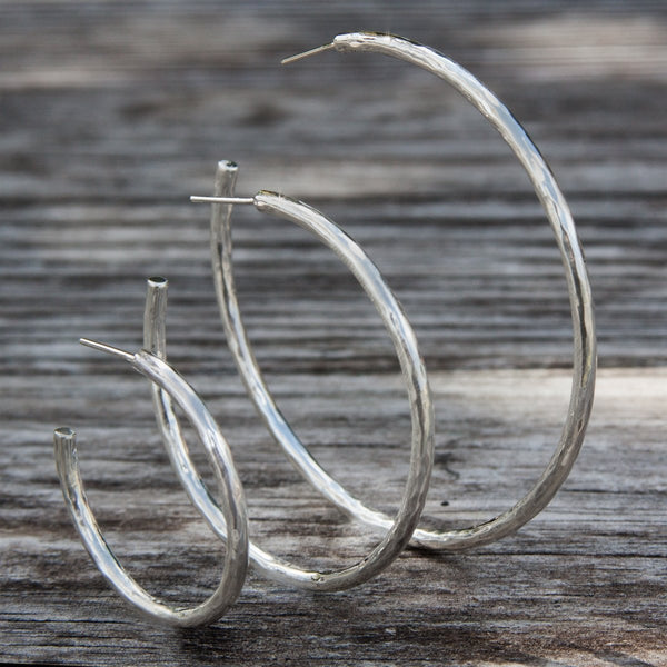 charles albert Sterling Silver Hammered Hoop Earrings Sterling Silver Earrings